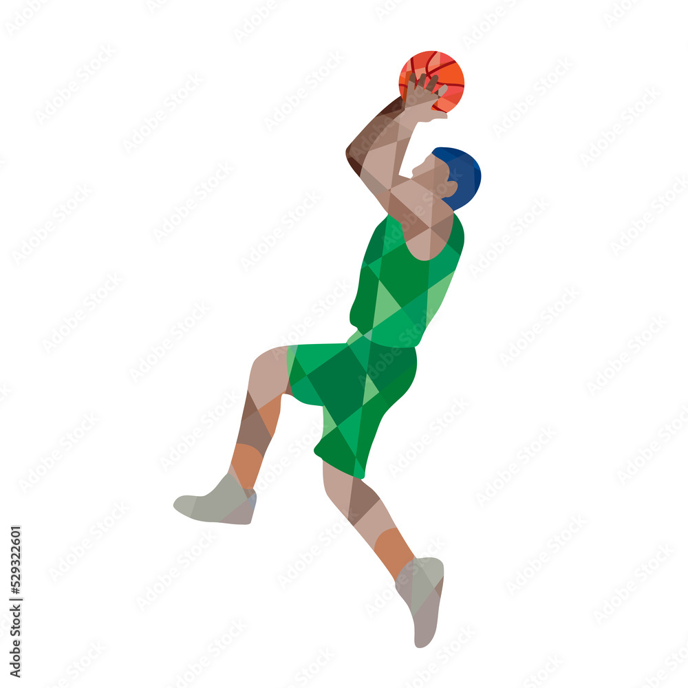Basketball Player Jump Shot Ball Low Polygon