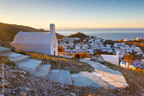 Morning view of Chora village on Ios island in Greece.