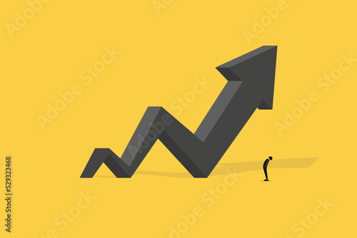 Business man looking up 3D arrow . Financial market growth. The concept of success, financial growth, profit.