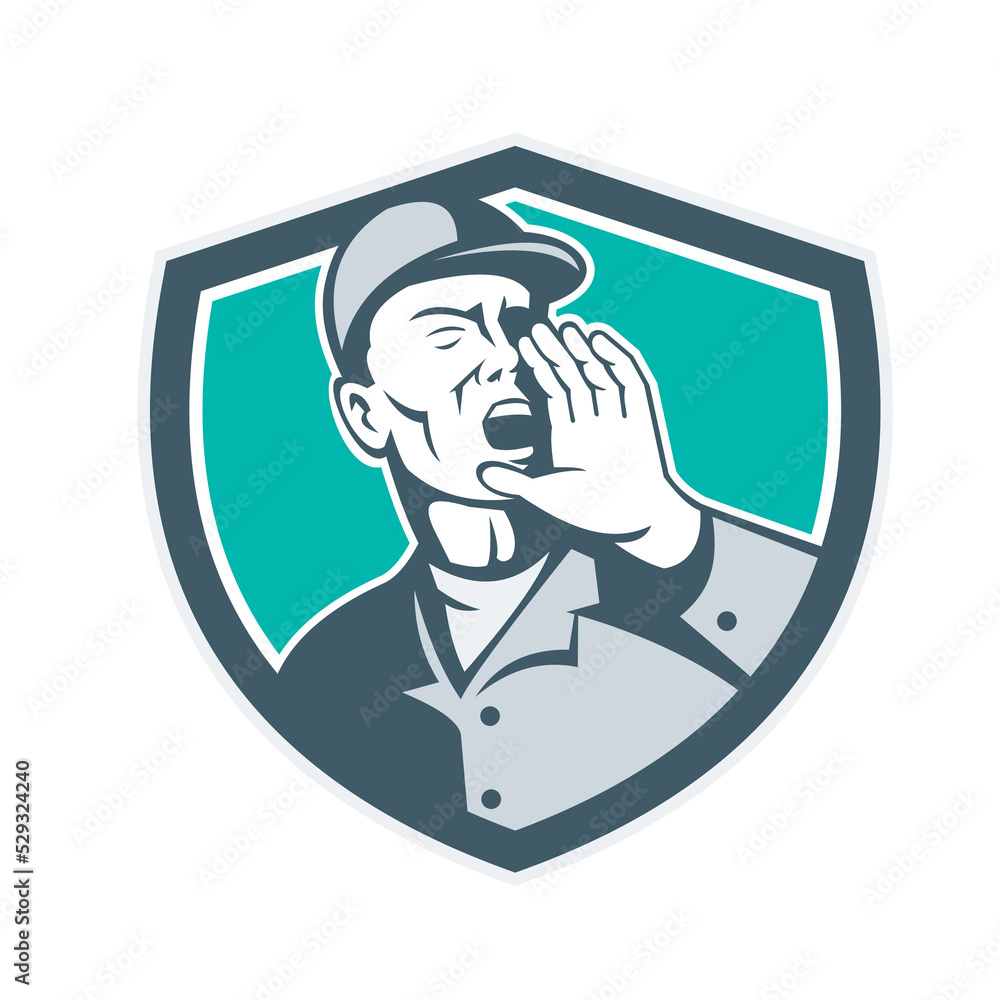 Worker Shouting With Hand in Mouth Shield