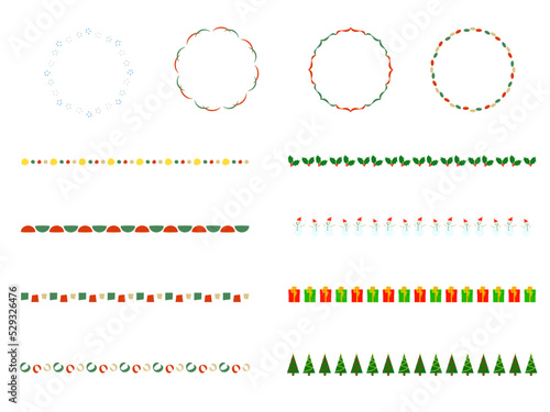 クリスマスカラーのラインとフレームのイラストセット