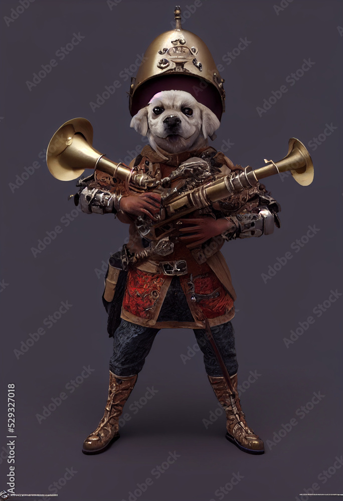 concepts of dogs with medieval armor and musical instruments as weapons concepts of dogs with medieval armor and musical instruments as weapons