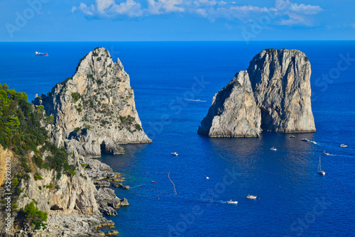 Faraglioni, Blue Grotto in Capri Island, Campania, Italy from the island top