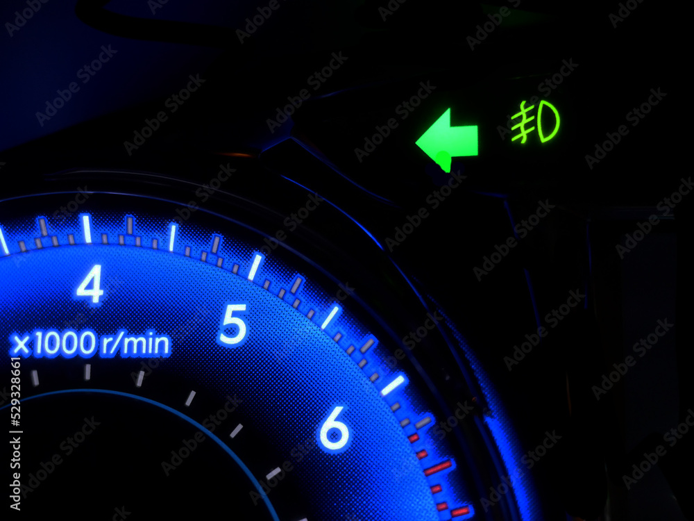 car turning signal lights on car dashboard. car turning signal lights on car dashboard.
