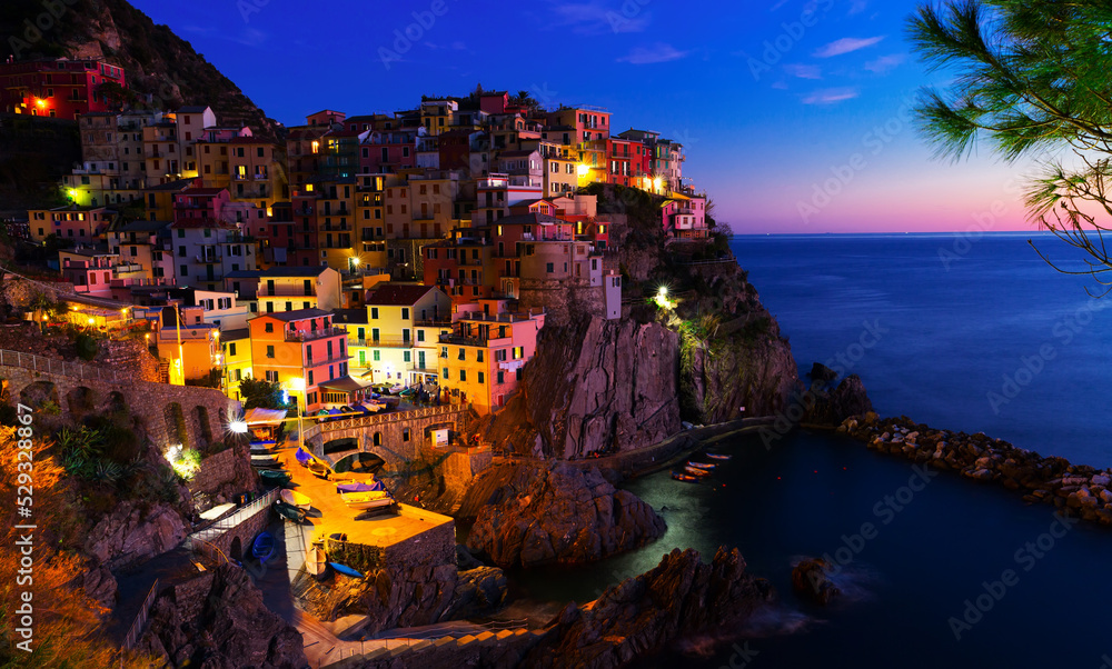 Picture of Manarola La Spezia city with small villages at evening, Italy