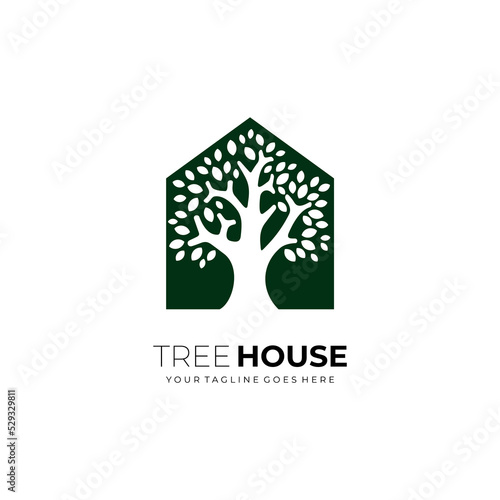 House logo and tree design combination, building logos