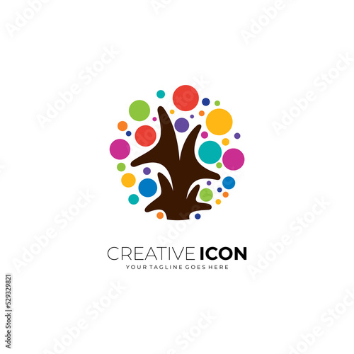 Nature tree logo with people care design combination, colorful