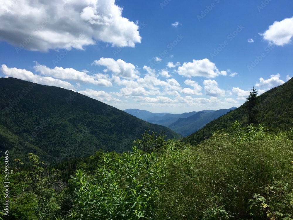 American Appalachian Trail View of Mountain Valley Scenery in the Summer with Clouds in the Sky
