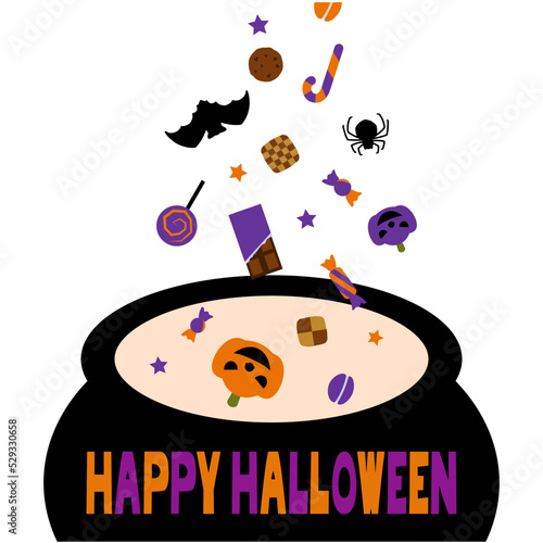 鍋に落ちていくお菓子のイラスト ハロウィン