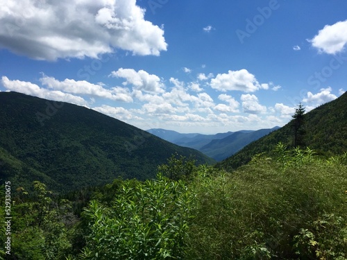 American Appalachian Trail View of Mountain Valley Scenery in the Summer with Clouds in the Sky