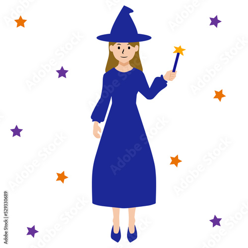 星形の杖を持った若い魔女のベクターイラスト