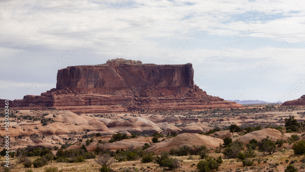 American Landscape in the Desert with Red Rock Mountain Formations. Utah, United States of America. American Landscape in the Desert with Red Rock Mountain Formations. Utah, United States of America.