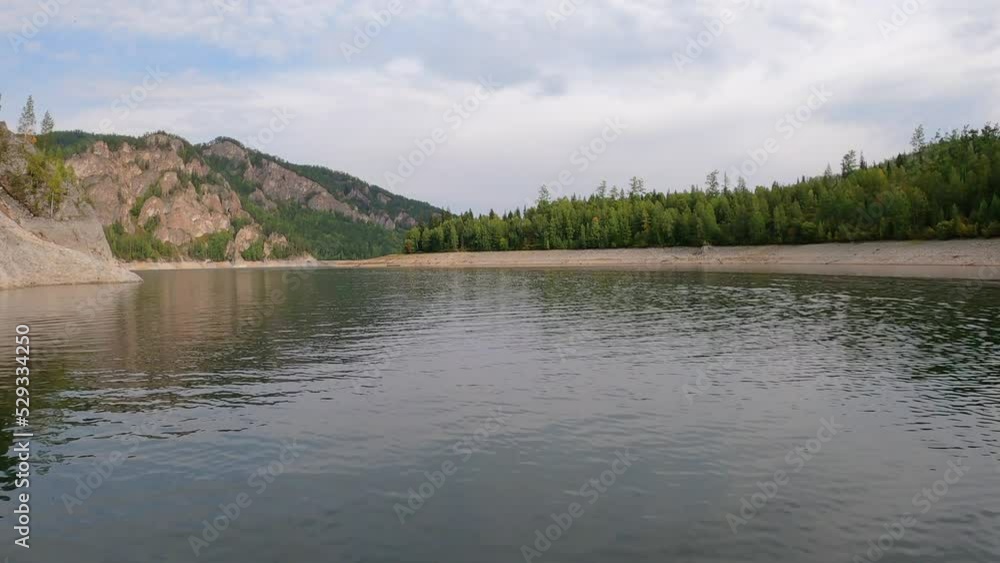 Video timelapse in motion taken from a floating boat on the reservoir of the Krasnoyarsk hydroelectric power station Video timelapse in motion taken from a floating boat on the reservoir of the Krasnoyarsk hydroelectric power station