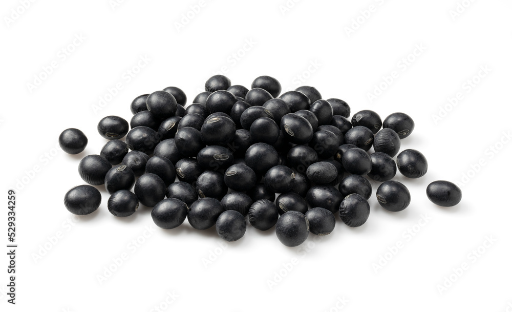 Black beans placed on a white background. Black soybeans (kurodazu). Black beans placed on a white background. Black soybeans (kurodazu).
