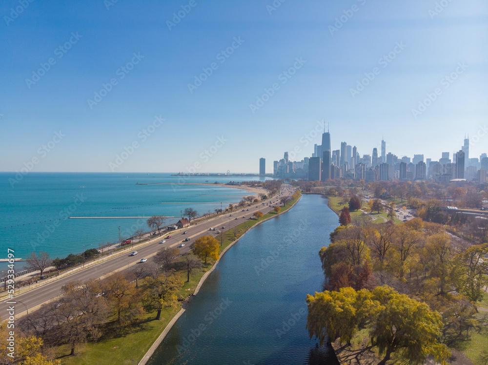 Lakeshore Drive & Lincoln Park Chicago Fall Skyline