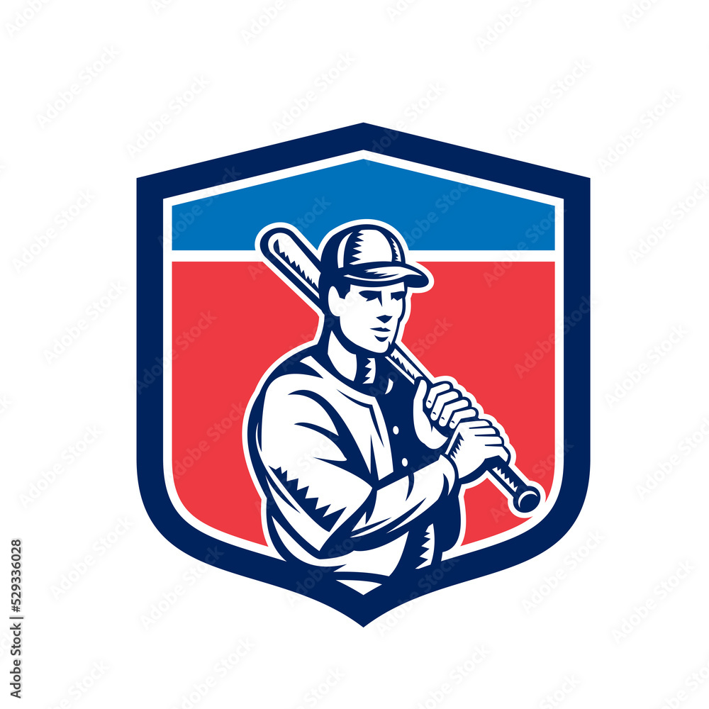 Baseball Holding Bat Shoulder Retro Baseball Holding Bat Shoulder Retro