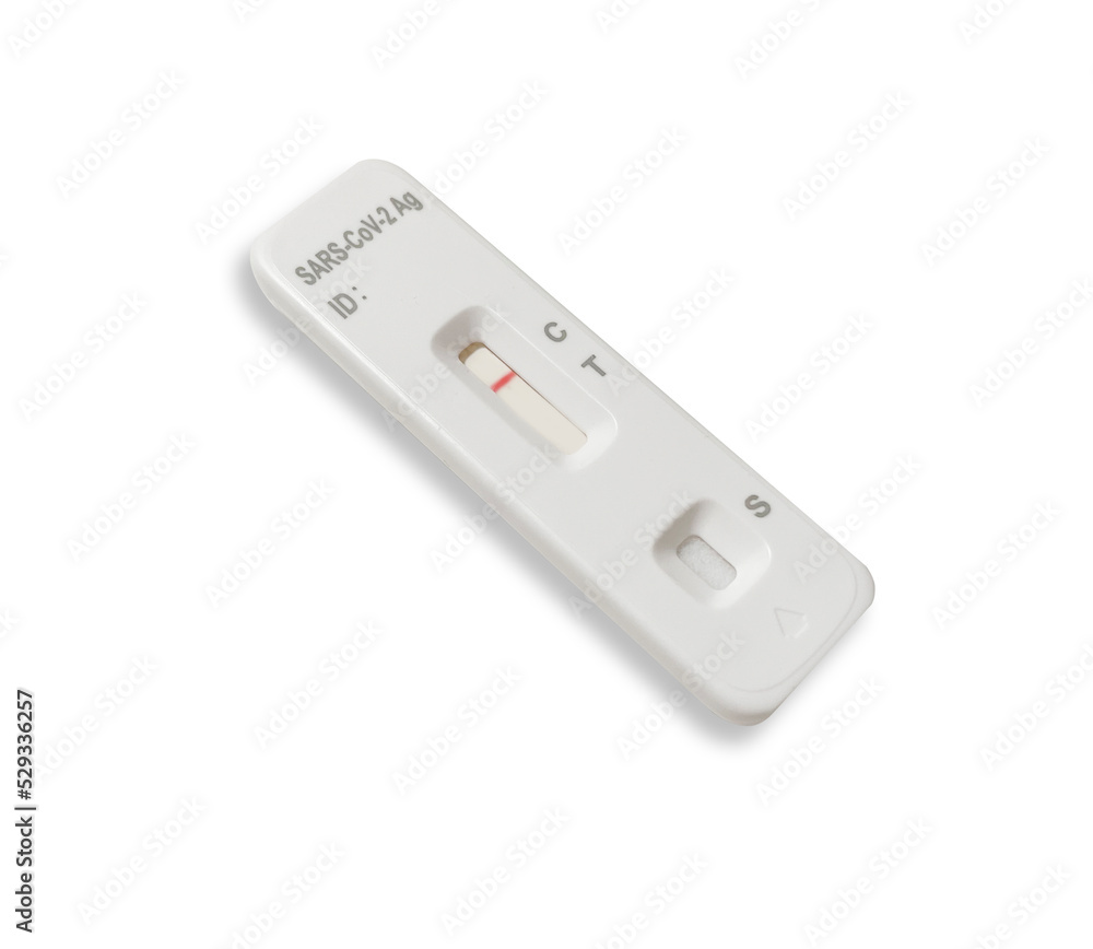 Showing Covid-19 negative test result with SARS CoV-2 Rapid antigen test kit (ATK) on white background, Coronavirus infectious protective concept Showing Covid-19 negative test result with SARS CoV-2 Rapid antigen test kit (ATK) on white background, Coronavirus infectious protective concept