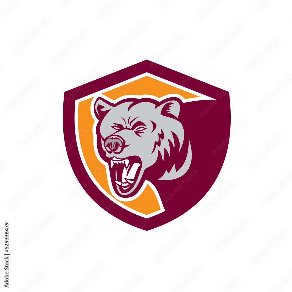 Fototapeta premium Grizzly Bear Head Shield Retro