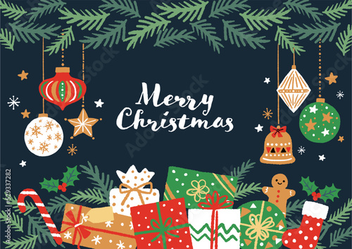 クリスマスオーナメントとプレゼントのイラスト