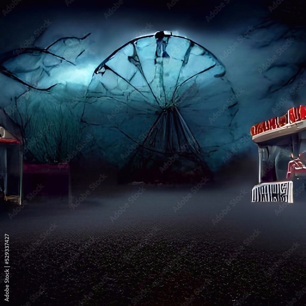 Creepy haunted amusement park at spooky halloween night Stock Illustration  | Adobe Stock