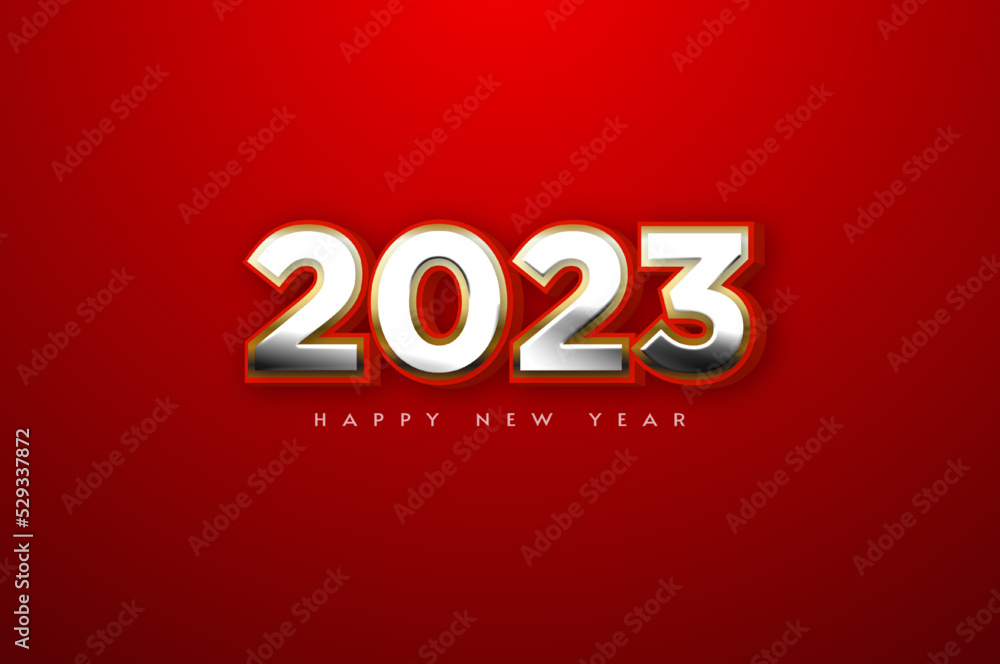 happy new year 2023 with silver bold numbers