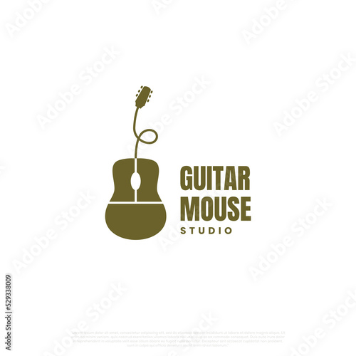 online guitar logo, guitar with mouse logo design modern concept
