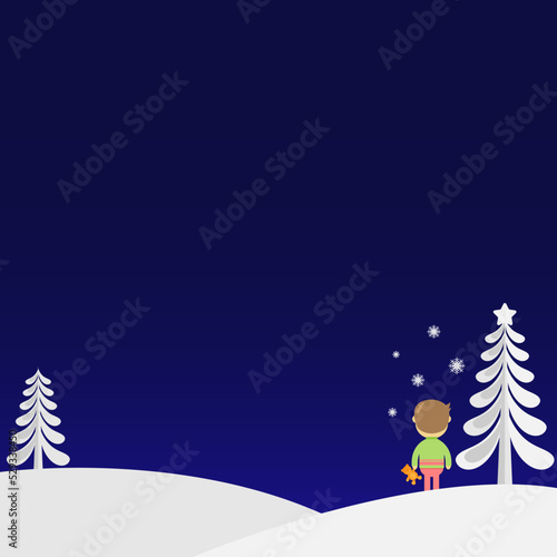 Lonely child on Christmas Eve with copy space area. Suitable for news illustration on Christmas day