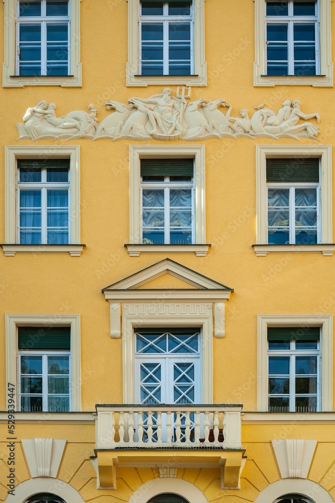 Neo-classical facade at Nikolaiplatz, Munich, Oberbayern, Bavaria, Germany, Europe