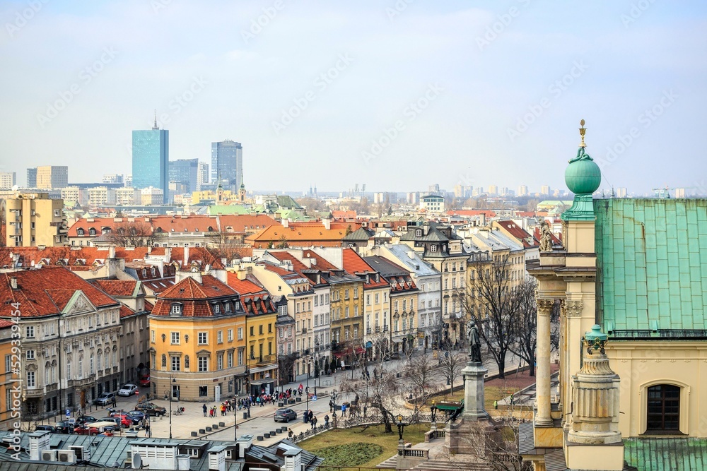 Warsaw city center with old town and modern skyscrapers, Poland, Europe