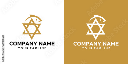 a graphic image of a jewish fish themed, gold and white background. vector graphics 