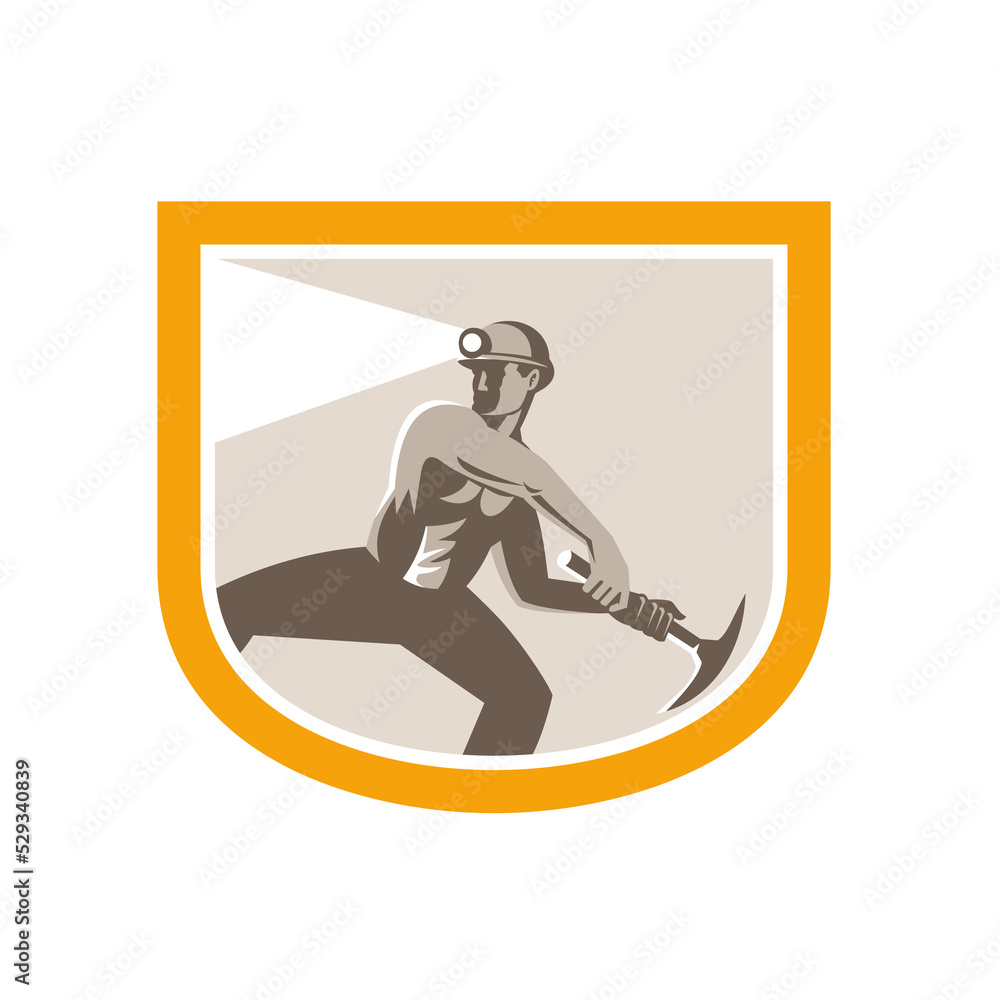 Coal Miner Wielding Pick Axe Shield Retro