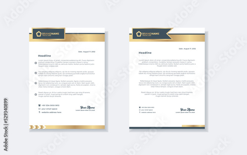 Modern and elegant gold luxury letterhead design template for corporate stationery design with editable format eps10