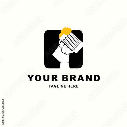 hand logo raising beer glass suitable for restaurant and cafe