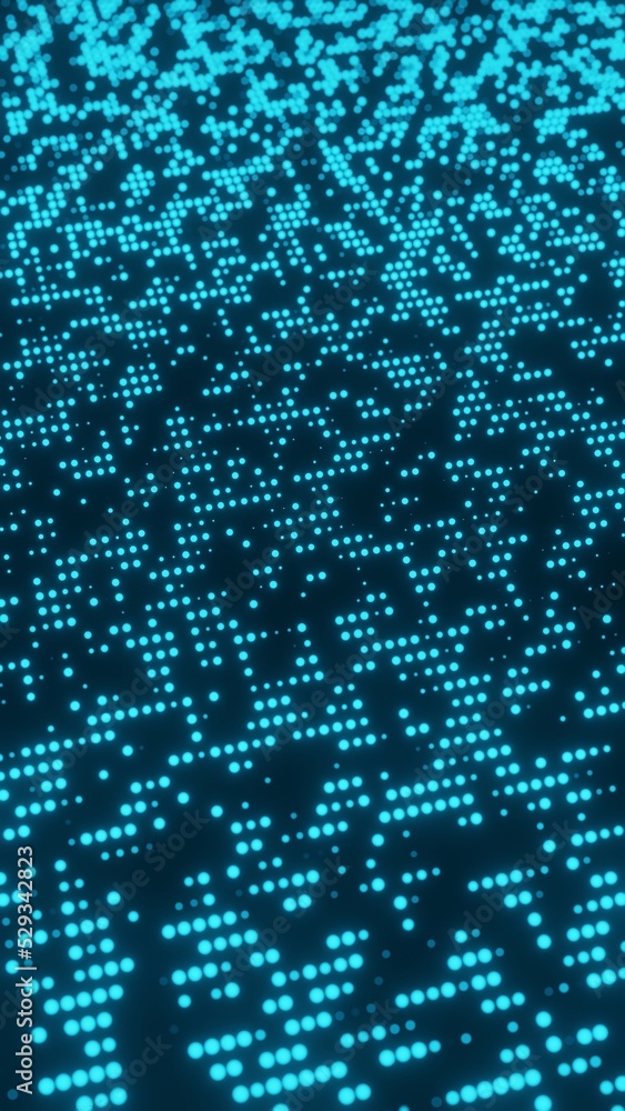 Futuristic matrix particles HUD Digital data network connection vertical background 3D rendering