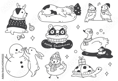 Christmas animals cartoon doodle illustration