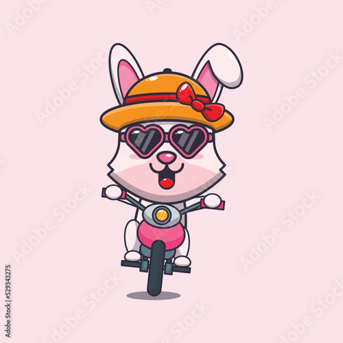 Cool bunny with sunglasses riding a motocycle in summer day.