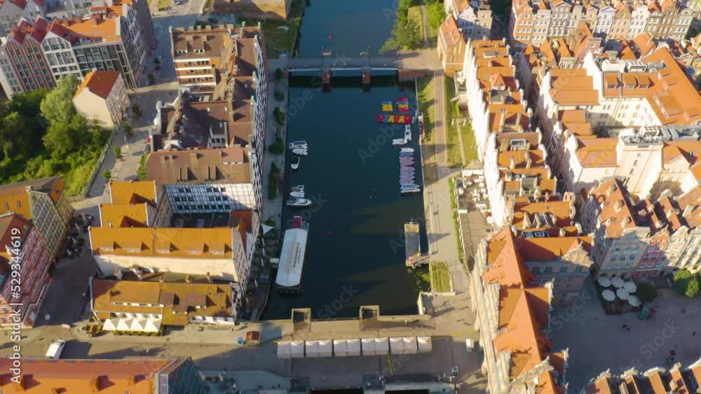 Birds Eye View Above Motlawa River in Gdansk Birds Eye View Above Motlawa River in Gdansk