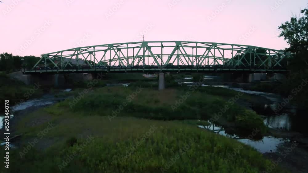 Westfield Massachusetts bridge sunrise ariel drone shot fly over (reveal) 4k 24fps Westfield Massachusetts bridge sunrise ariel drone shot fly over (reveal) 4k 24fps
