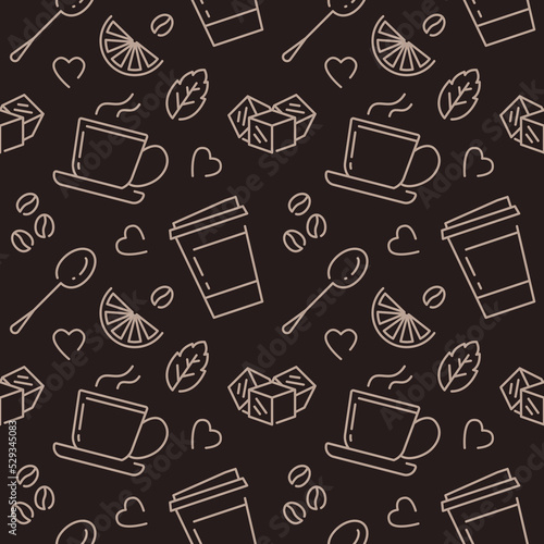 Coffee Cafe Beverage Seamless Pattern Dark Background