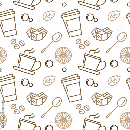 Coffee Cafe Beverage Seamless Pattern White Background