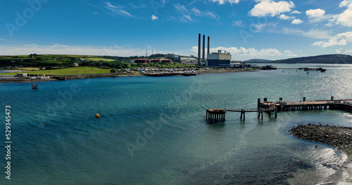 Aerial photo of Larne Harbour and Lough Antrim Northern Ireland