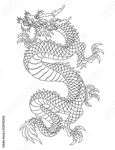 Oriental dragon illustration Chinese Japanese Korean style transparent background and ascending long dragon line © pil