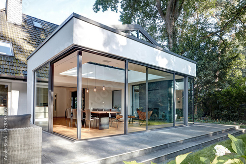 Fotobehang Modern luxury villa exterior in minimal style, 3d rendering