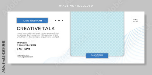 Live Webinar Horizontal Banner with White and Blue Background. Creative Webinar Invitation Banner Design with Photo Space