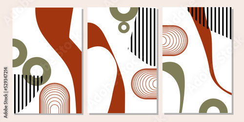 Set of three mid century modern wall art. Collection of geometry print poster. Bauhaus style home decor. Minimalist wall decorations.