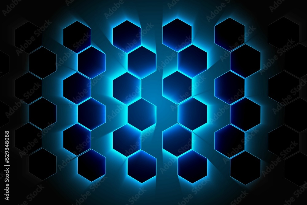 Obraz premium Black background with shiny hexagons