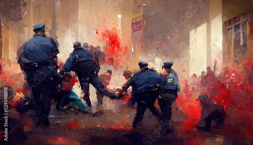 Fotografie, Obraz Police brutality riot scene conceptual illustration