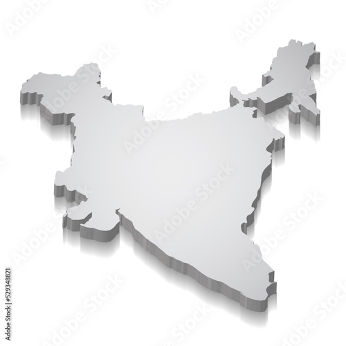 3d map of India in isometric view on white background
