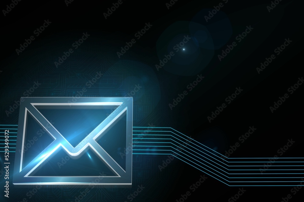 Glowing envelope on black background Glowing envelope on black background