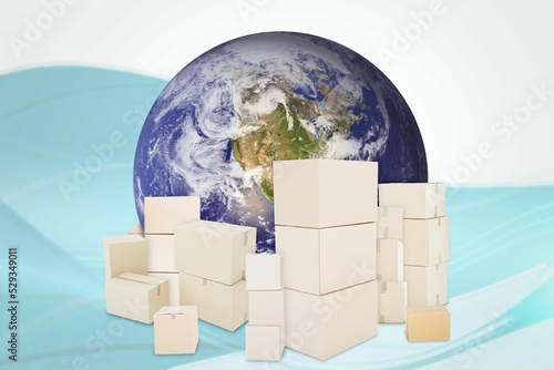 Illustration of boxes against earth